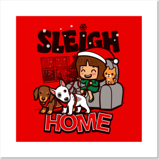 Sleigh Home Cute Kawaii Christmas Cartoon For Pet Lovers Posters and Art